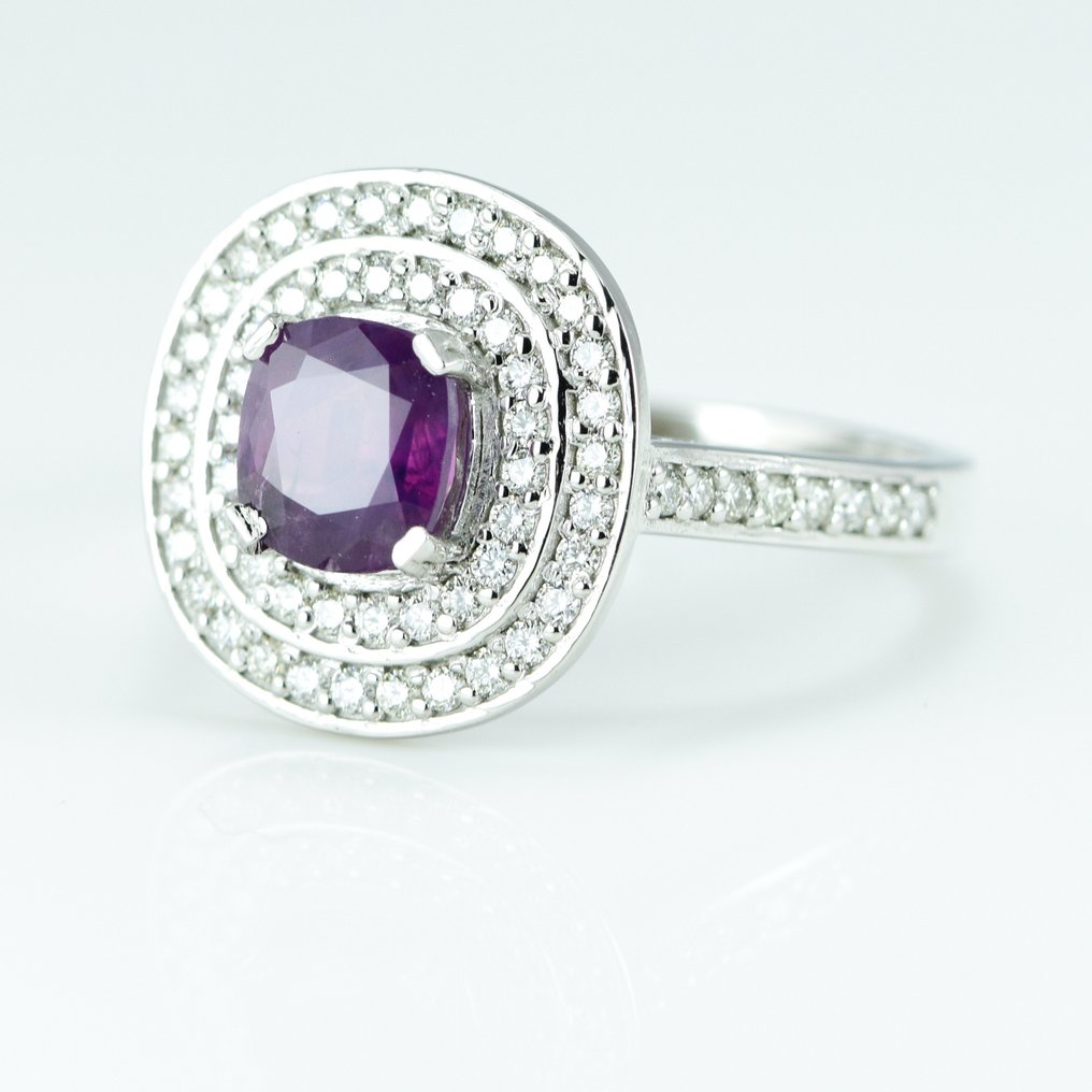Ring Platina -  1.76ct. tw. Safir - Diamant - Kashmir opprinnelse Sapphire #1.2