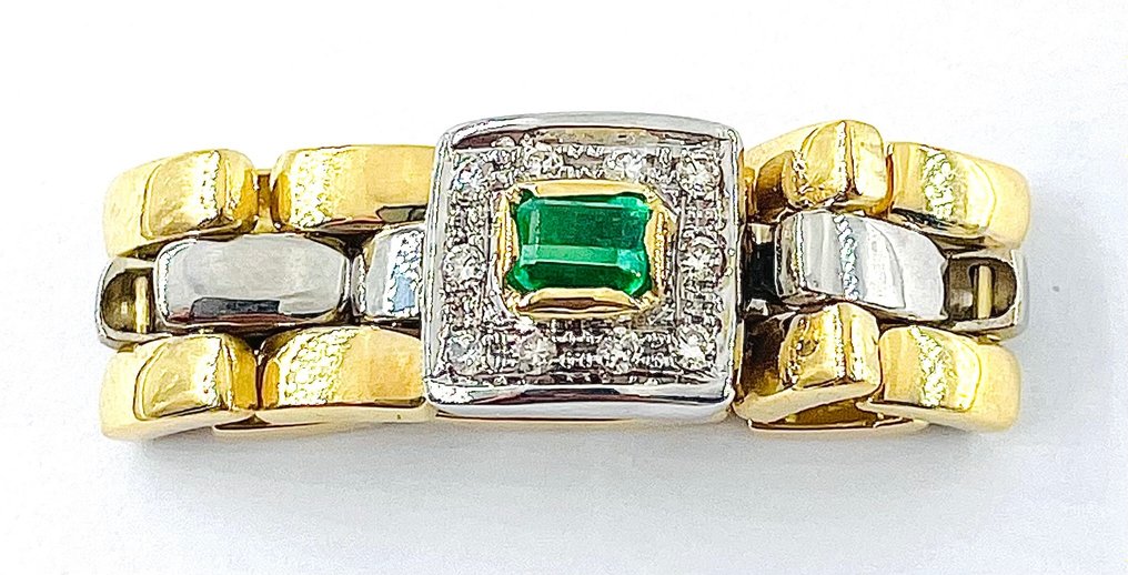 Ring - 18 kt. White gold, Yellow gold Emerald - Diamond #2.1