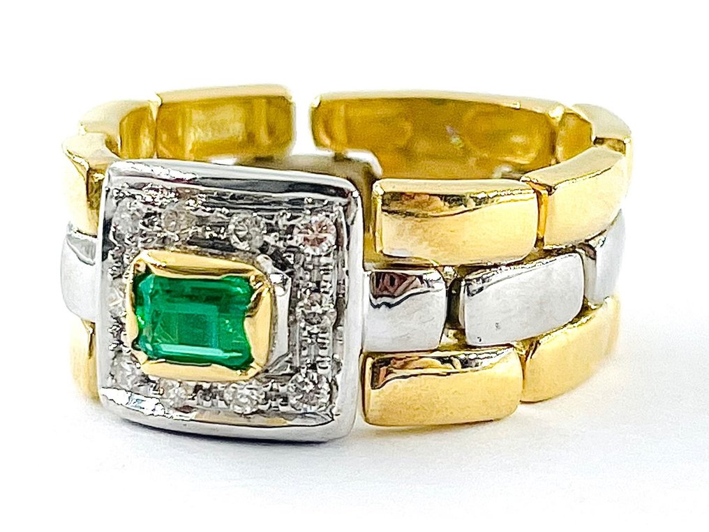 Ring - 18 kt Gelbgold, Weißgold Smaragd - Diamant #3.1