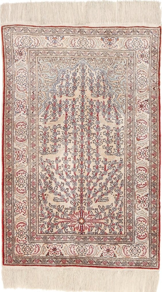 Pure Silk Turkish Kayseri Carpet With Mehrab Design - Carpet - 97 cm - 64 cm #1.1