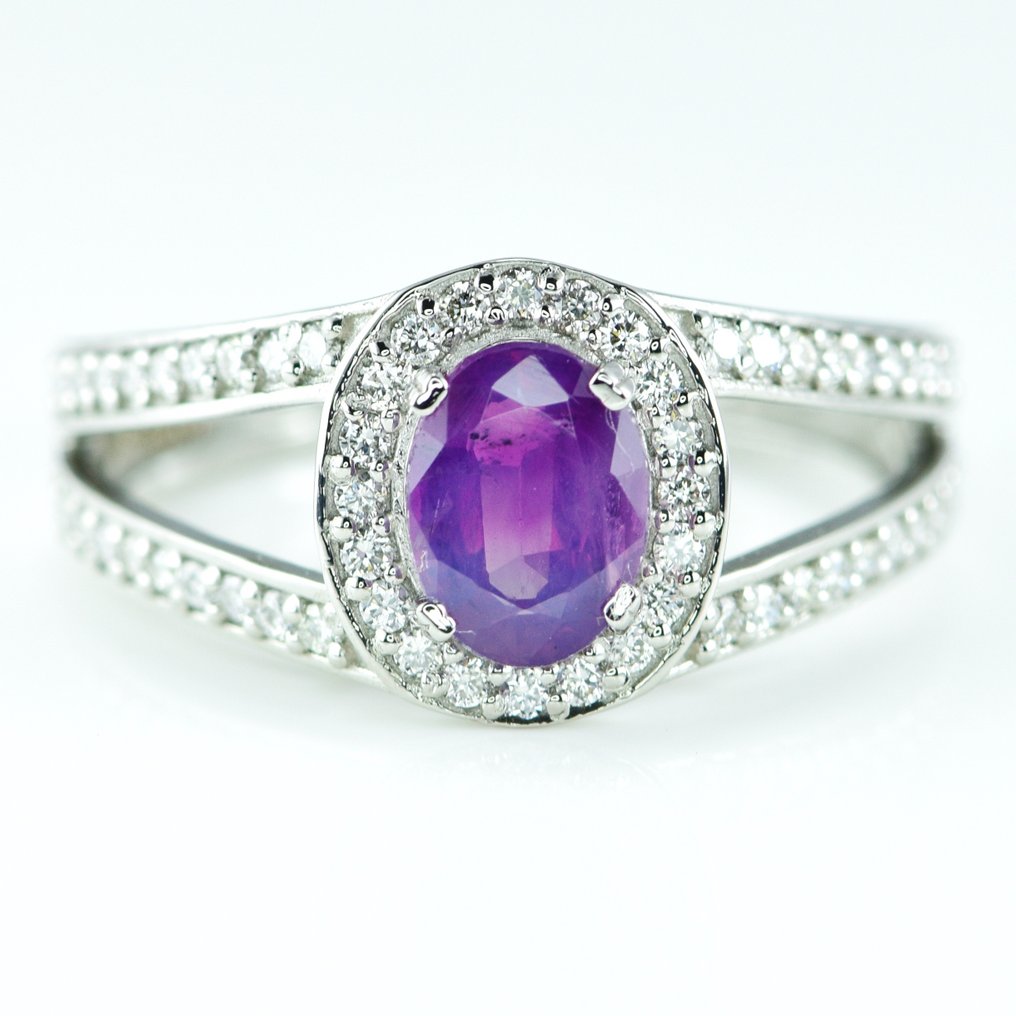 戒指 白金 -  1.51ct. tw. 蓝宝石 - 钻石 - 紫色蓝宝石 #1.1