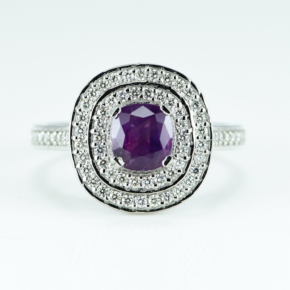 Ring Platina -  1.76ct. tw. Safir - Diamant - Kashmir ursprung Safir #1.1