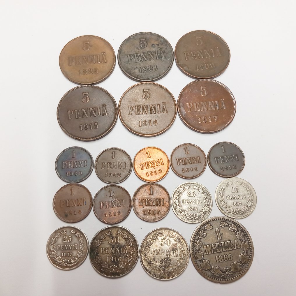 Finlândia, Rússia. 20 Münzen (verschiedene) ca 1866-1917 #1.1