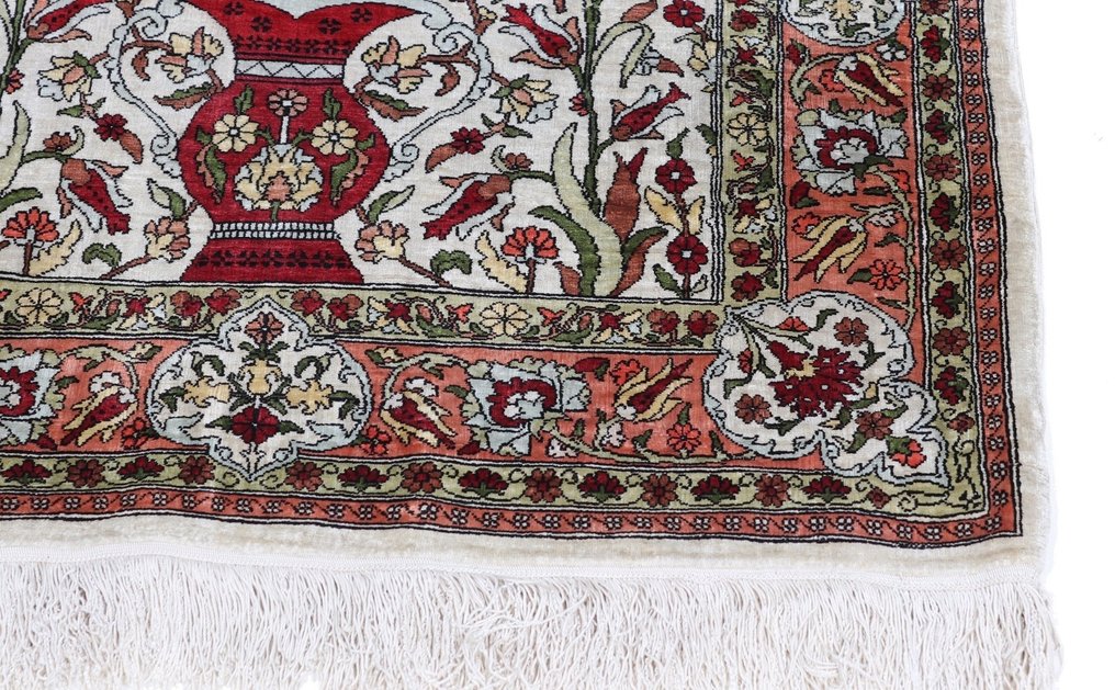 Silk Hereke Signed Carpet with Floral Design - Puro lujo ~1 millón. Nudos/m² - Alfombra - 93 cm - 65 cm #3.2