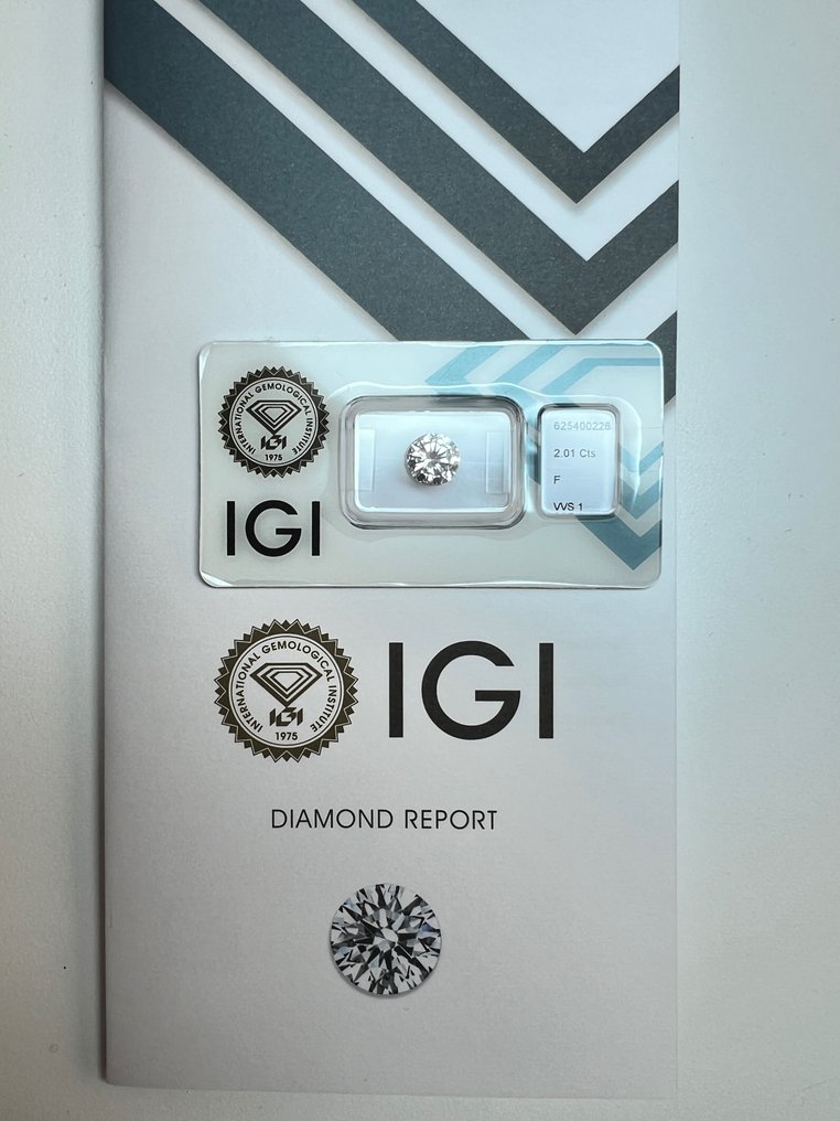 1 pcs Diamant  (Natur)  - 2.01 ct - Rund - F - VVS1 - International Gemological Institute (IGI) #1.1