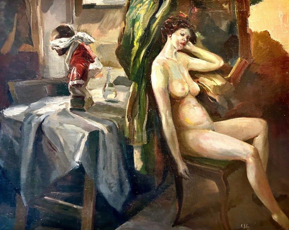 Luigi Faber Ferrari (1937) - Grande nudo femminile, con il busto di San Carlo Borromeo - NO RESERVE #1.1