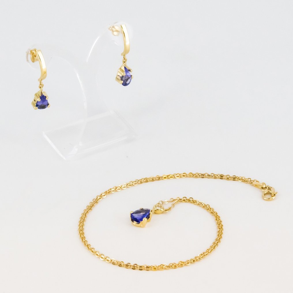 2 piece jewellery set - 18 kt. Yellow gold Tanzanite - Diamond #1.1