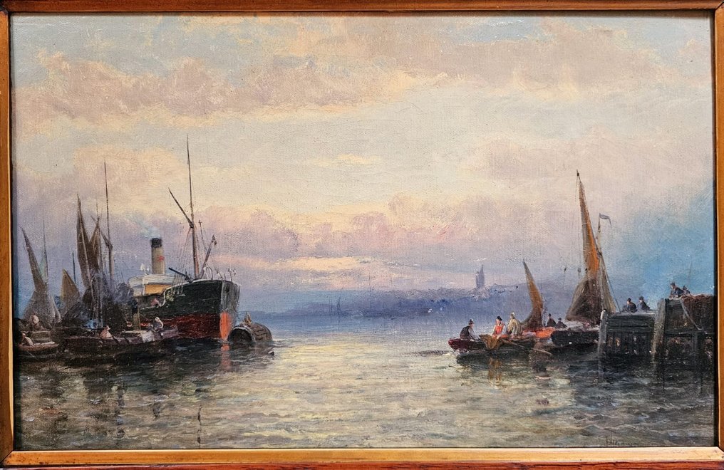 William Anslow Thornley (1830-1898) - Harbour scene at dusk #3.1