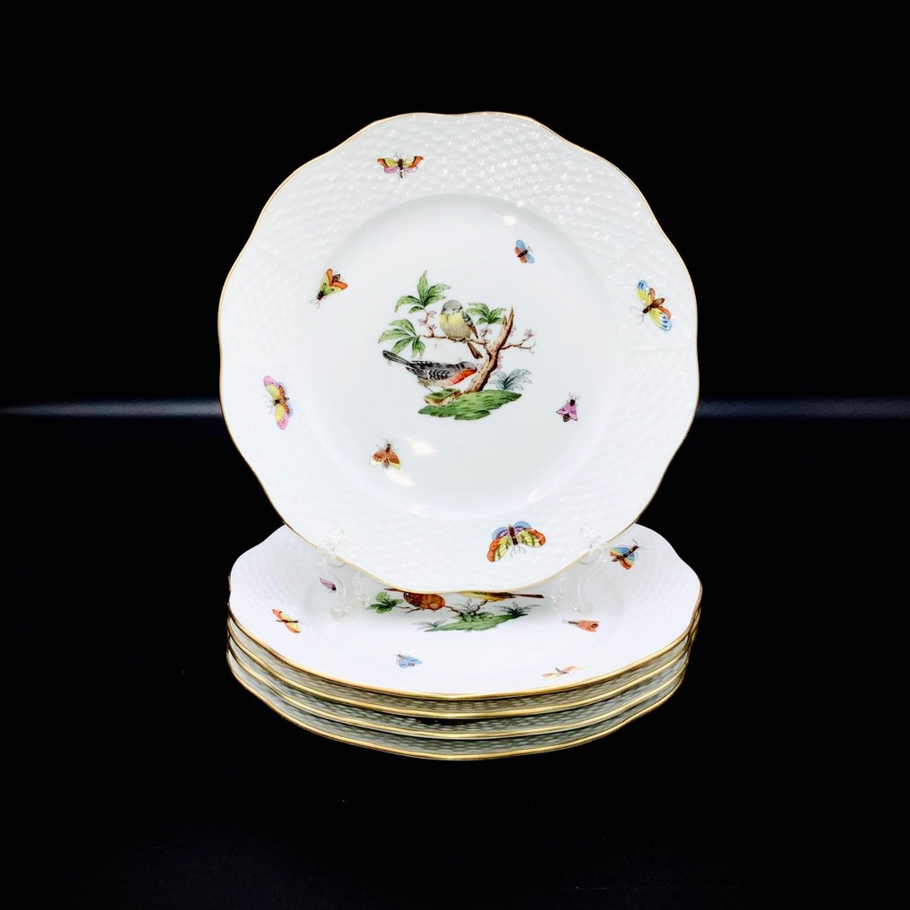 Herend - Exquisite Set of 5 Plates (20,8 cm) - "Rothschild Bird" Pattern - Tallerken - Håndmalet porcelæn #2.1