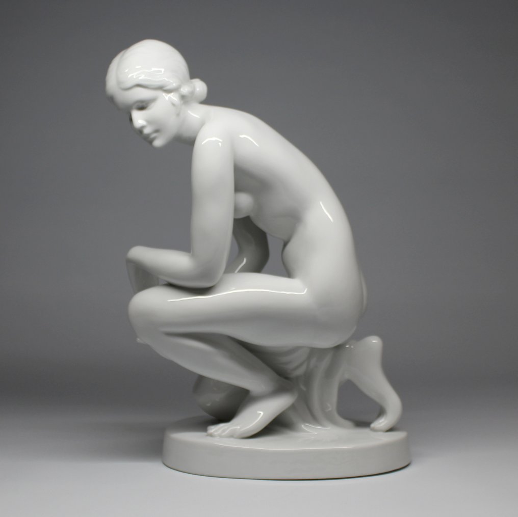 Herend - Elek Lux (1884-1941) - Szobor, Bathing woman - 35 cm -  #1.1