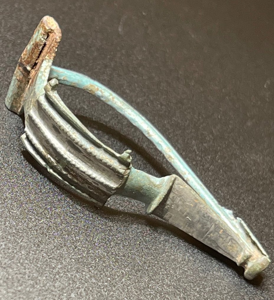 Ancient Roman Bronze Absolutely Intact Legionary Brooch-Fibula with Nicely Ornamented upper part. With an Austrian Export #2.1
