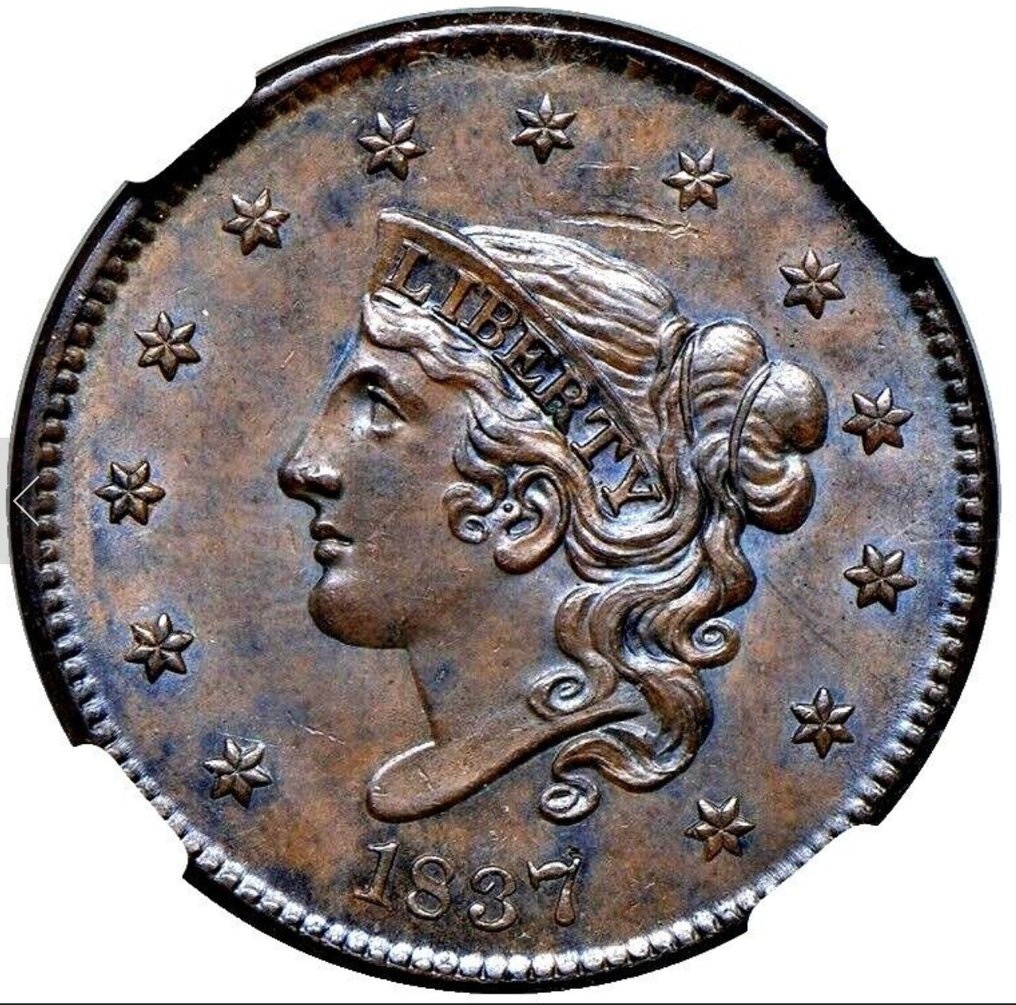 USA. Coronet Head Cent 1837, Plain Cord, Medium Letters #1.1