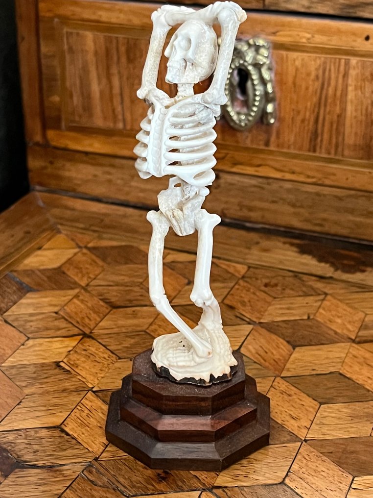 Escultura, Memento Mori   Squelette dansant - 12 cm - Buzina, Chifre, Madeira, Osso #1.2