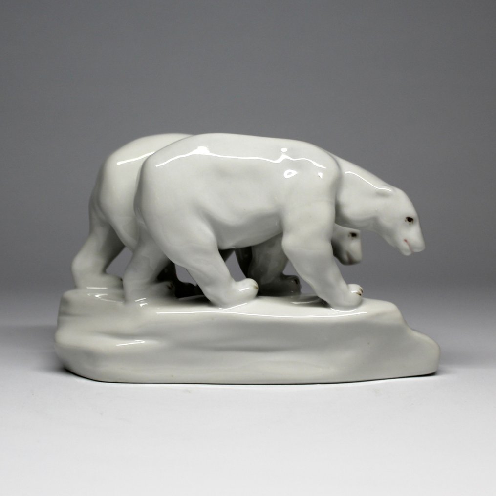 Zsolnay - Géza Nikelszky (1877-1966) - 雕像 - Polar Bears - 瓷 #2.1