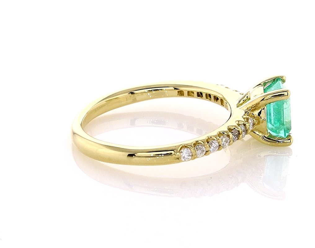 Ring - 14 karat Gulguld -  1.12ct. tw. Smaragd - Diamant #2.2