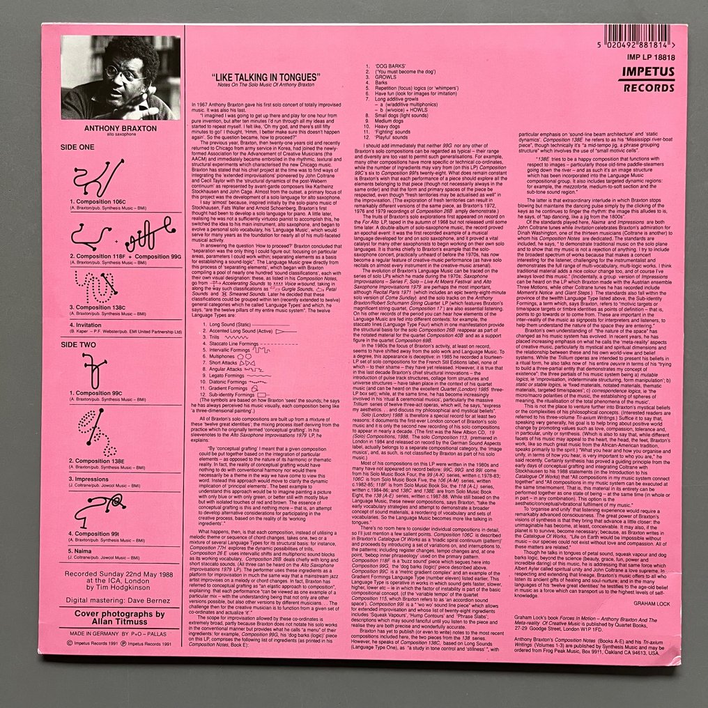 Anthony Braxton - Solo London 1988 & Trio and Duet (both 1st pressing, 1 album signed) - 多個標題 - LP 專輯（多個） - 第一批 模壓雷射唱片 - 1974 #2.2
