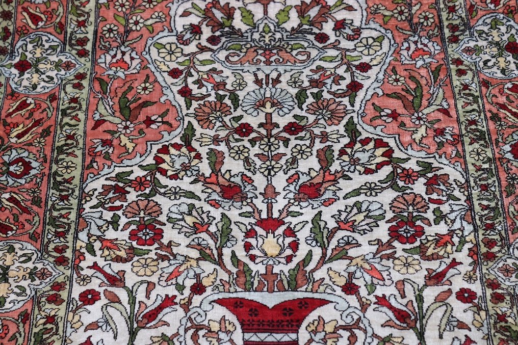 Silk Hereke Signed Carpet with Floral Design - Puro lujo ~1 millón. Nudos/m² - Alfombra - 93 cm - 65 cm #2.1