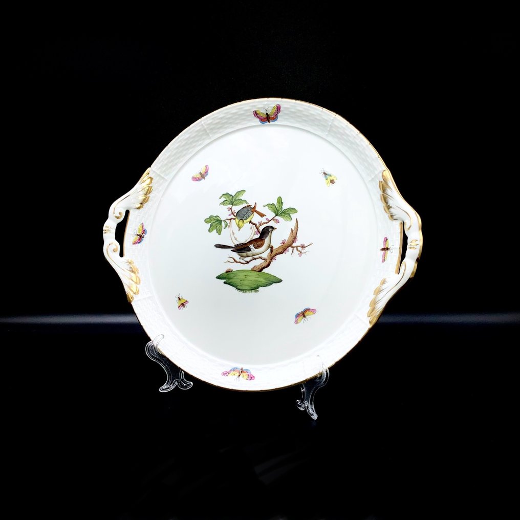 Herend - Exquisite Serving Platter with Handles (31,5 cm) - "Rothschild Bird" - Fat - Håndmalt porselen #2.1