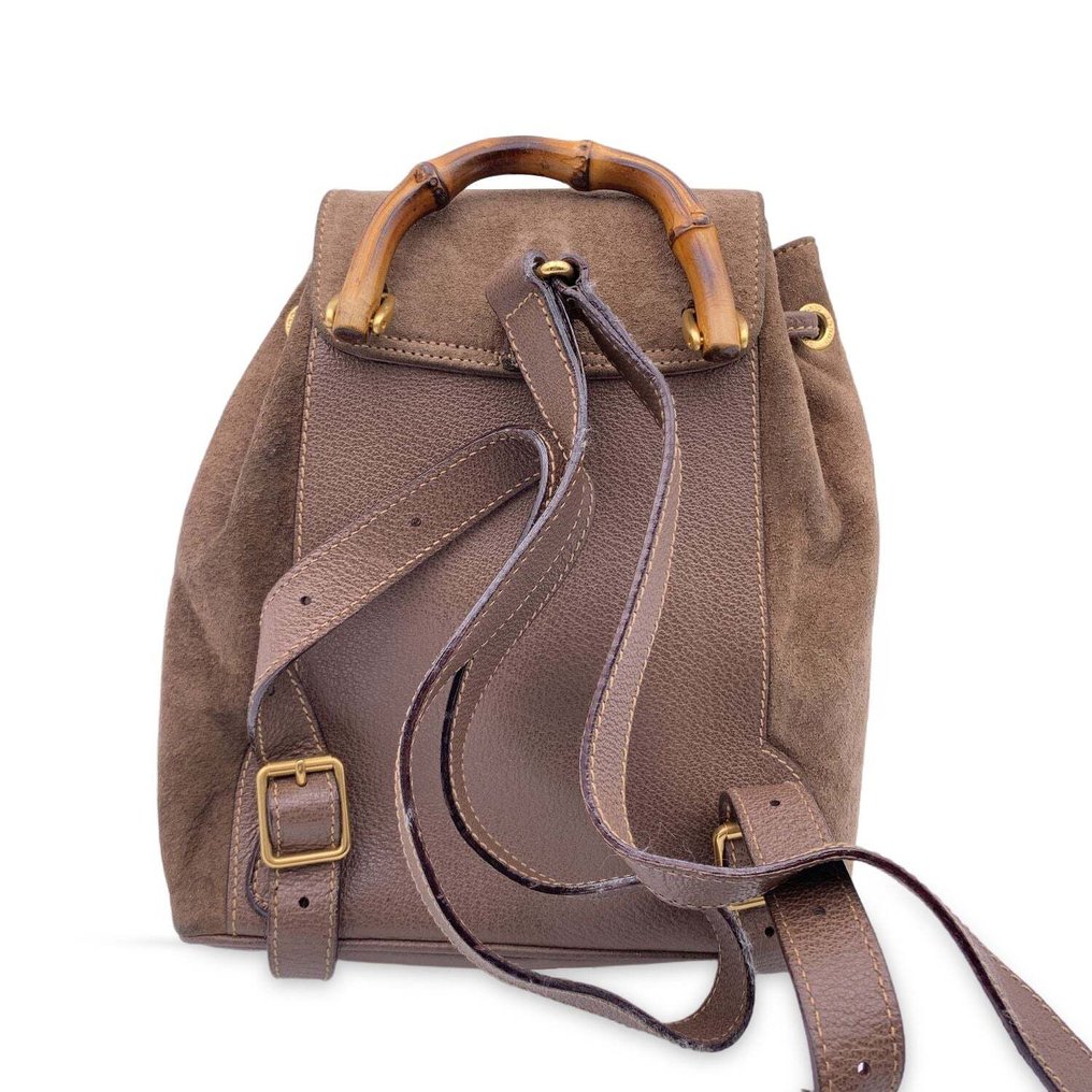 Gucci - Vintage Brown Suede Bamboo Small Shoulder Bag - Ryggsäck #2.1