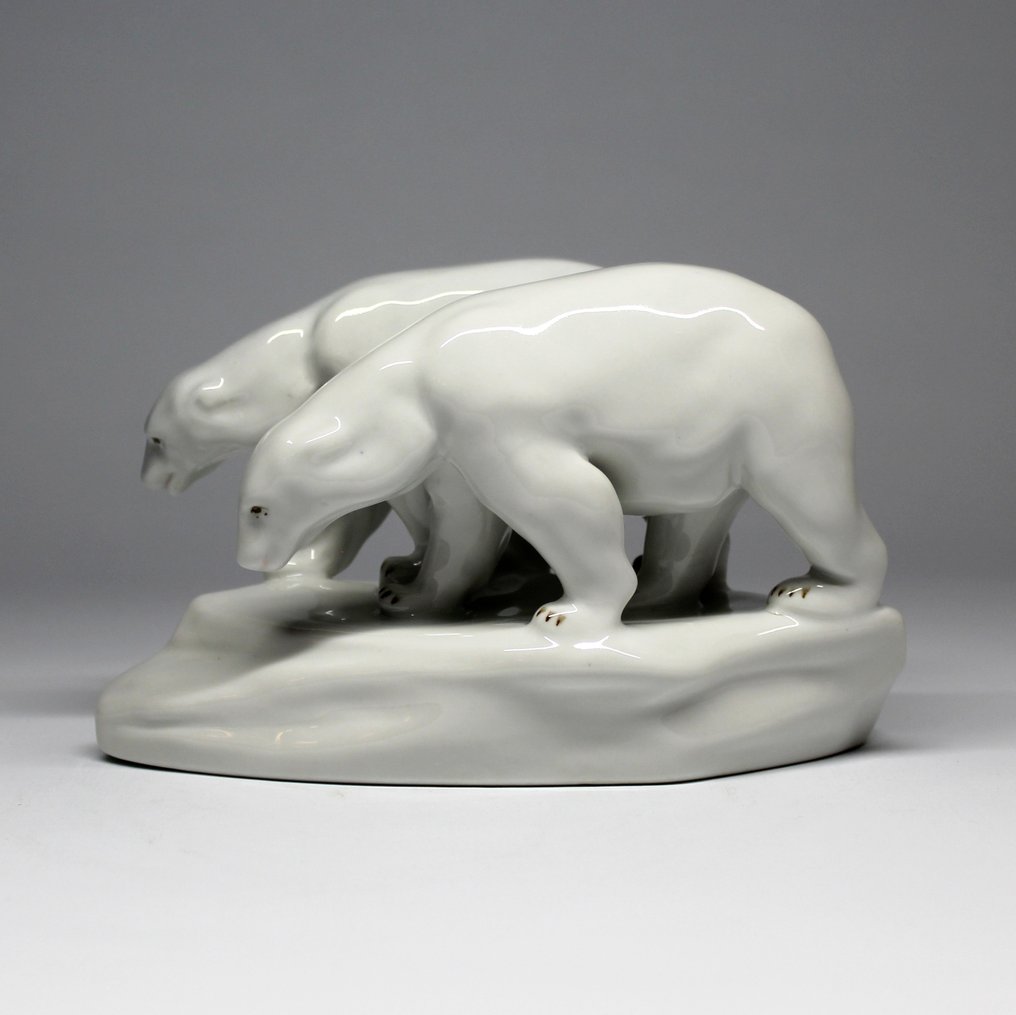 Zsolnay - Géza Nikelszky (1877-1966) - Figurin - Polar Bears - Porslin #1.1