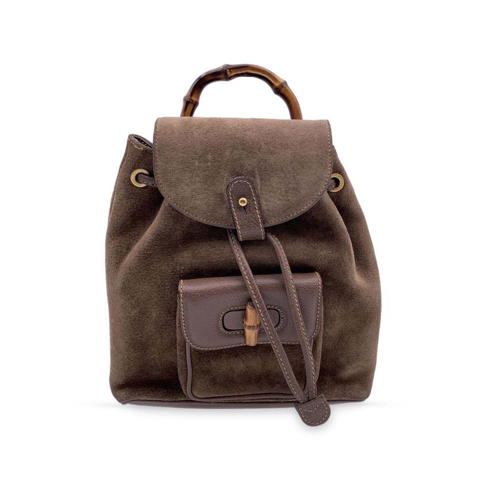 Gucci - Vintage Brown Suede Bamboo Small Shoulder Bag - Ryggsäck #1.1