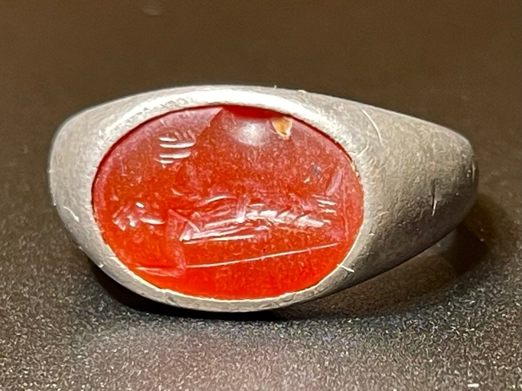 Ancient Roman Silver Classical Ring with a beautifully 'bloody' red coloured Carnelian intaglio with an image of Goddess #2.1