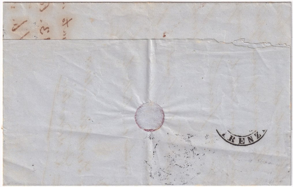 Αρχαία ιταλικά κράτη -  Τοσκάνη  - 1856 10 Αυγούστου 2 κρ. Sass 5 σε επιστολή από το Λιβόρνο στη Φλωρεντία f.Raybaudi #2.1