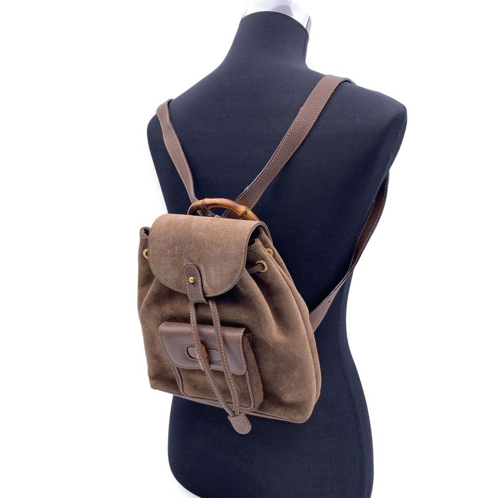 Gucci - Vintage Brown Suede Bamboo Small Shoulder Bag - Ryggsäck #1.2