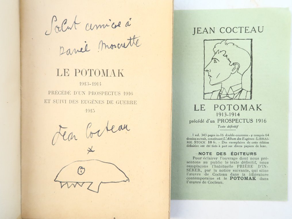 Signé; Jean Cocteau - Le Potomak [1913-1914] précédé d'un Prospectus 1916. Et suivi des Eugènes de la guerre [E.O Envoi & - 1919 #1.1