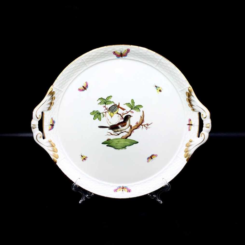 Herend - Exquisite Serving Platter with Handles (31,5 cm) - "Rothschild Bird" - Fuente - Porcelana pintada a mano. #1.2