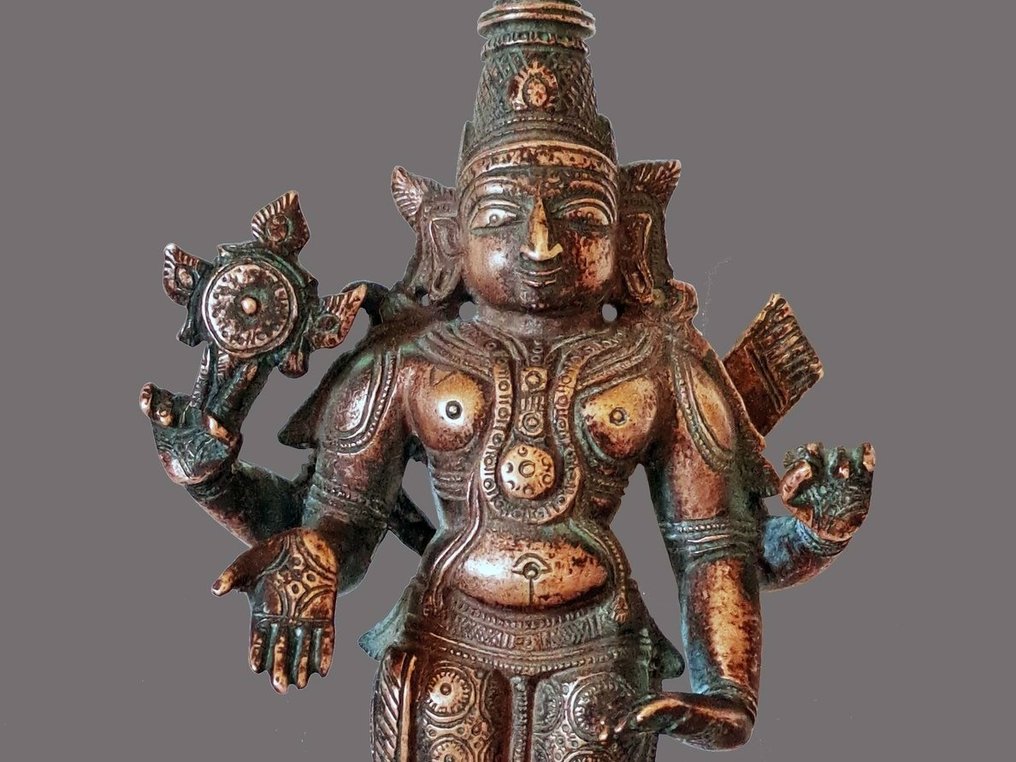 毘濕奴主 - 18 厘米 - 青銅/黃銅 - 南印度 - 19世紀 #1.1