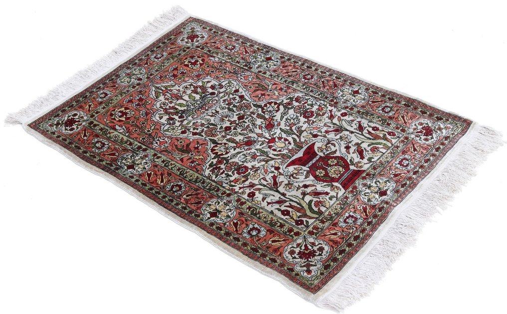 Silk Hereke Signed Carpet with Floral Design - Ren lyx ~1 miljon. Knop/m² - Matta - 93 cm - 65 cm #1.3