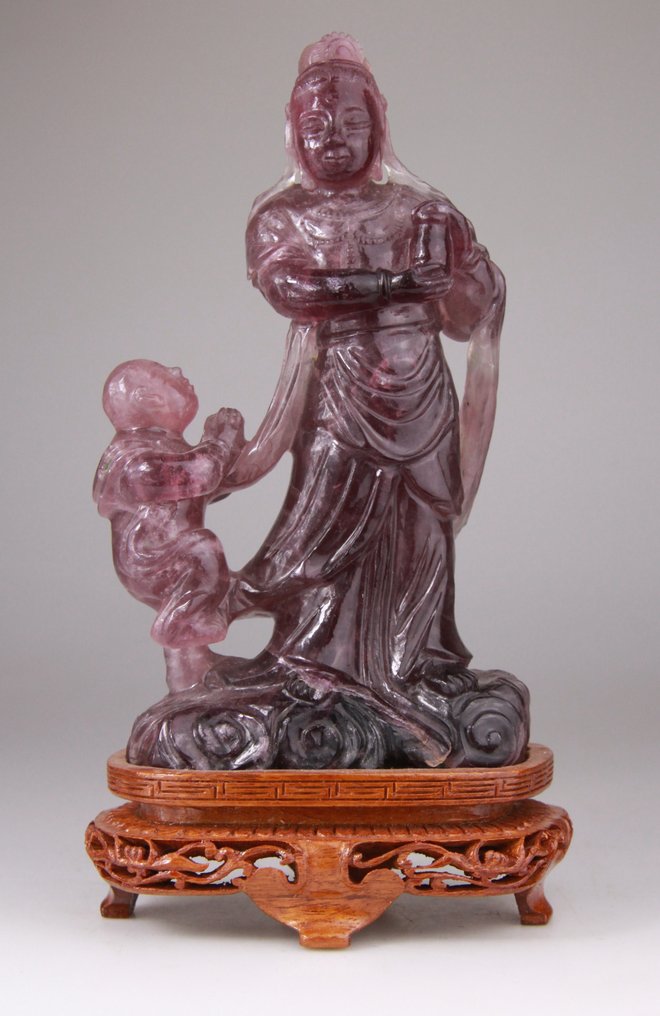 Chinese Carved Fluorine Sculpture Stone Kwanyin Lady Statue Chine - 萤石 - 中国 #2.1
