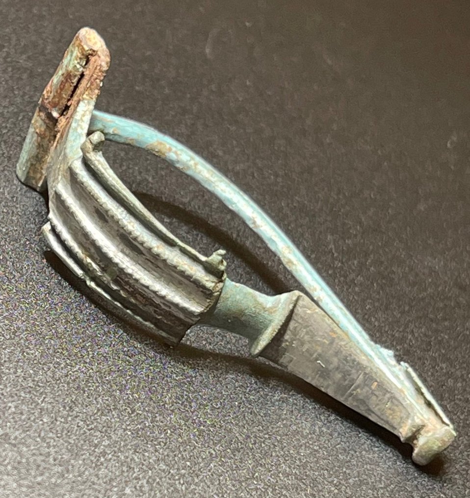 Ancient Roman Bronze Absolutely Intact Legionary Brooch-Fibula with Nicely Ornamented upper part. With an Austrian Export #1.2