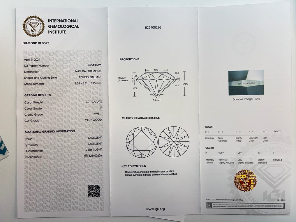 1 pcs Diamante  (Naturale)  - 2.01 ct - Rotondo - F - VVS1 - International Gemological Institute (IGI) #3.1