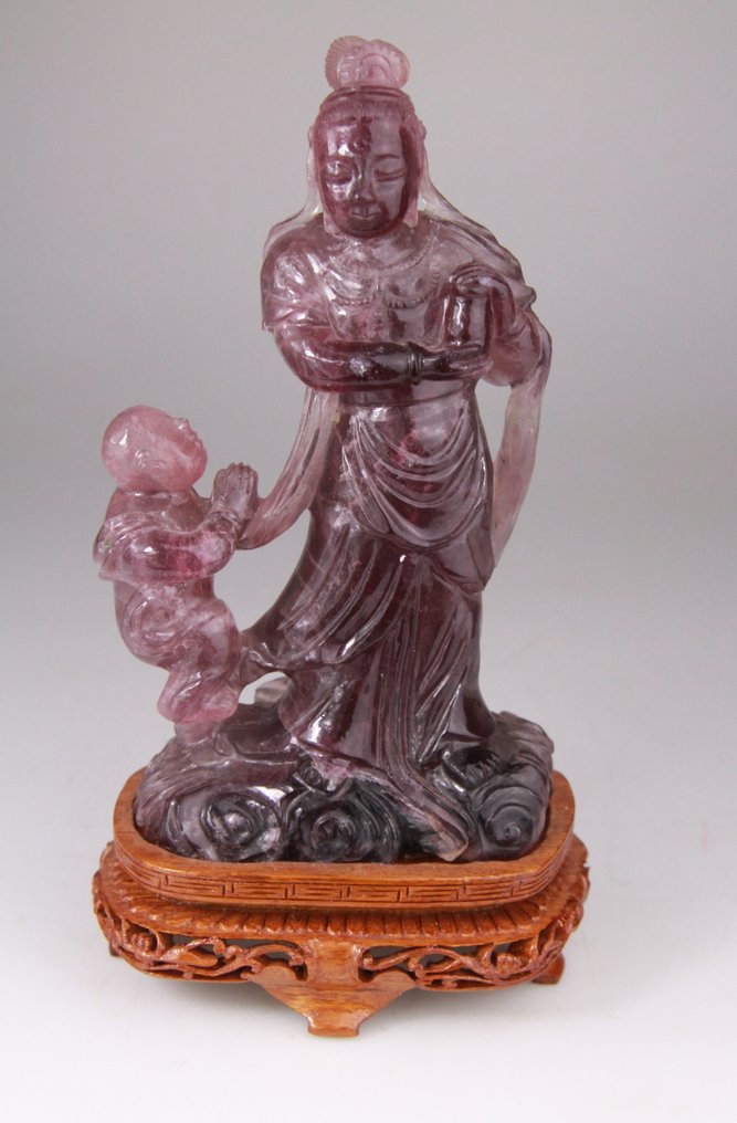 Chinese Carved Fluorine Sculpture Stone Kwanyin Lady Statue Chine - 萤石 - 中国 #1.2