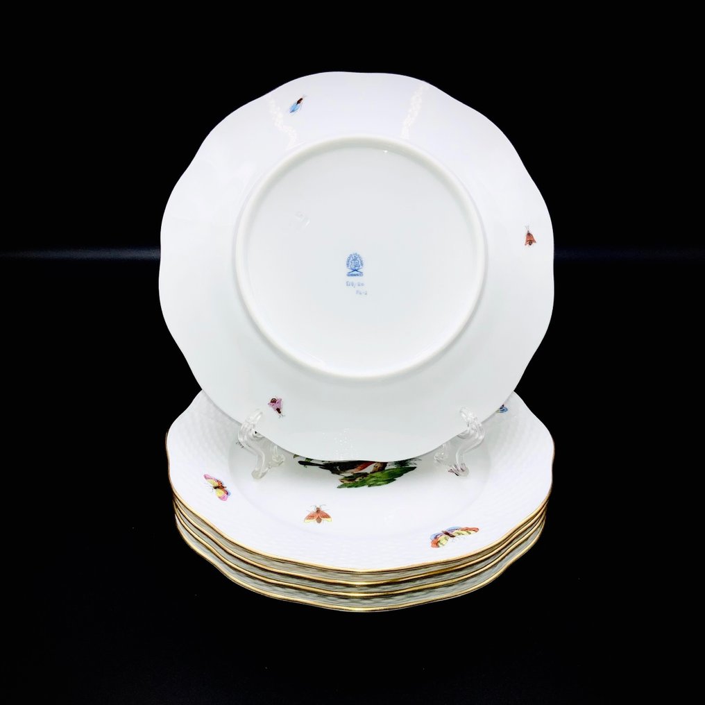 Herend - Exquisite Set of 5 Plates (20,8 cm) - "Rothschild Bird" Pattern - Tallerken - Håndmalet porcelæn #1.2