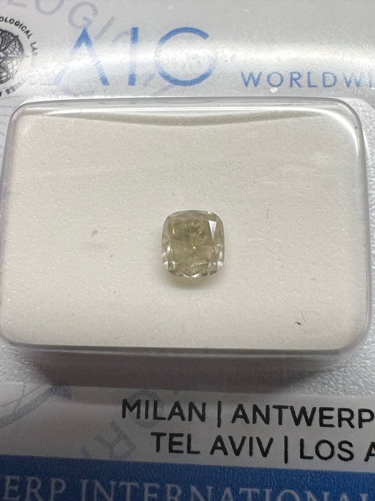 1 pcs Diamant  (Natürlich farbig)  - 0.43 ct - Kissen - Fancy light Gräulich Gelb - SI1 #1.1