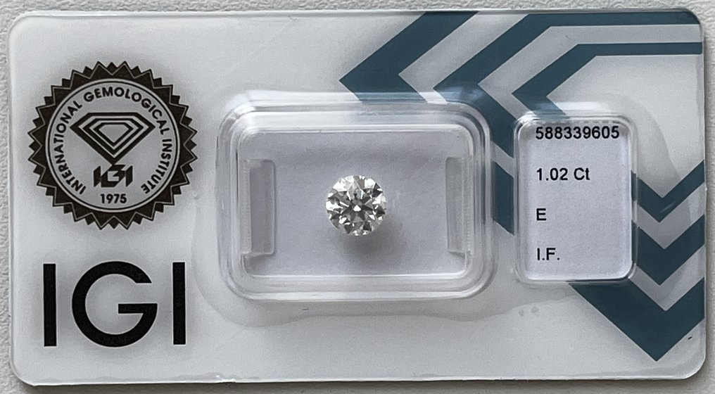 1 pcs 鑽石  (天然)  - 1.02 ct - 圓形 - E(近乎完全無色) - IF - 國際寶石學院（International Gemological Institute (IGI)） #1.1