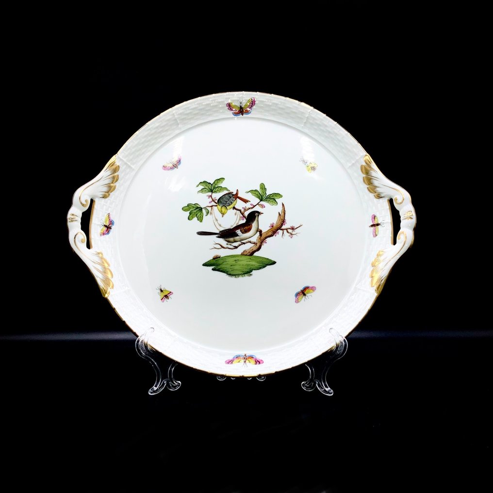 Herend - Exquisite Serving Platter with Handles (31,5 cm) - "Rothschild Bird" - Plateau - Porcelaine peinte à la main #1.1