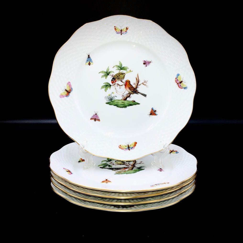 Herend - Exquisite Set of 5 Plates (20,8 cm) - "Rothschild Bird" Pattern - Tallerken - Håndmalet porcelæn #1.1