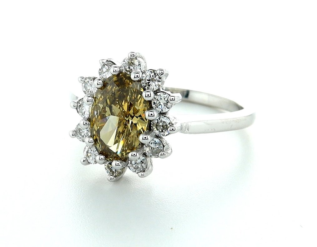 Ring - 14 kt. White gold -  1.66ct. tw. Diamond  (Natural coloured) - Diamond #2.1