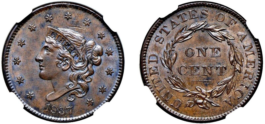 USA. Coronet Head Cent 1837, Plain Cord, Medium Letters #2.1