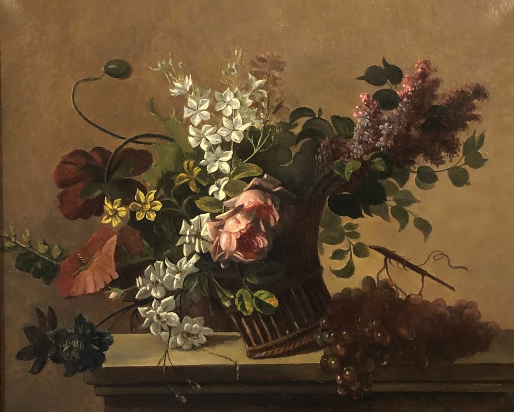École Européene (XVIII-XIX) - Nature morte au panier à fleurs #1.1