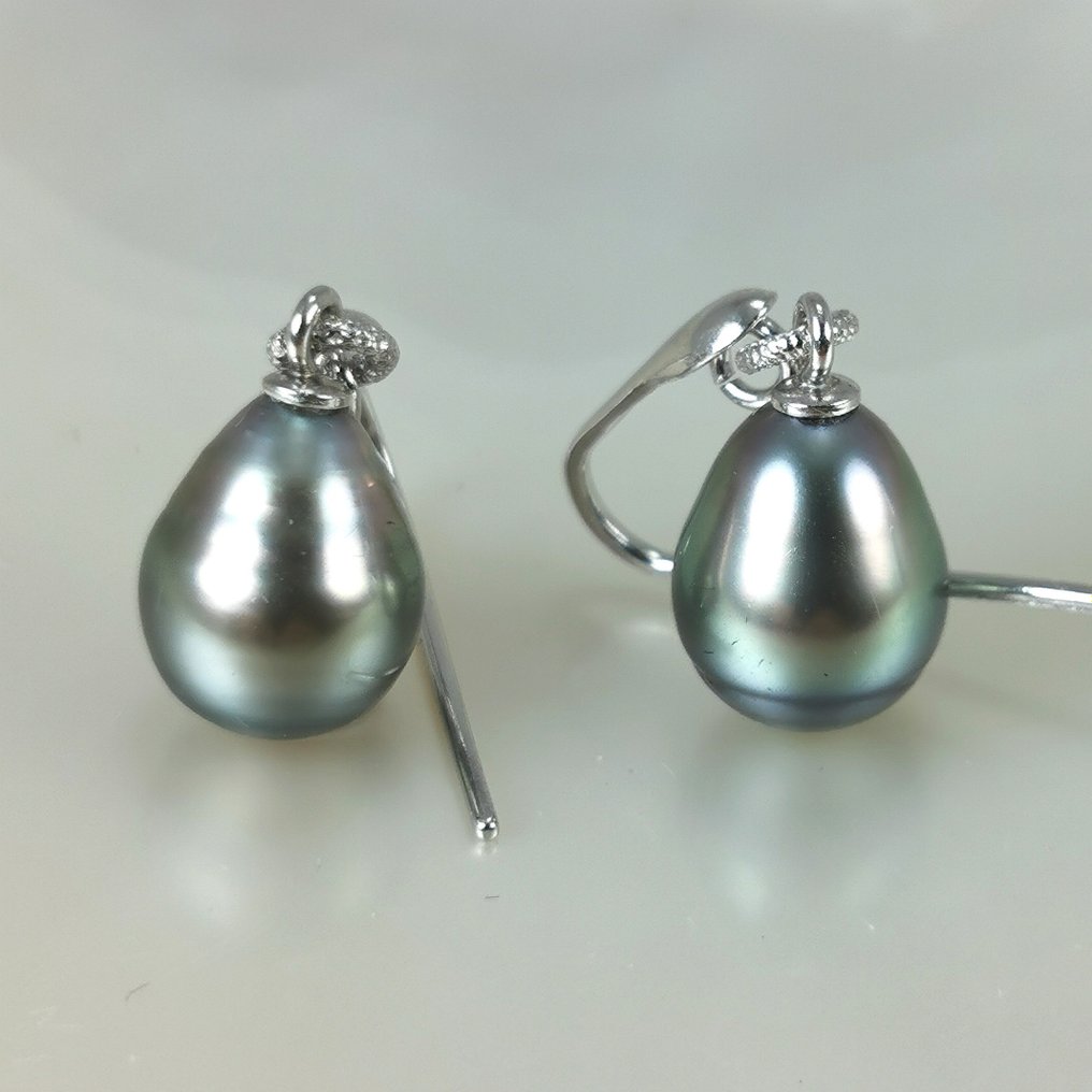 Drop shape Tahitian pearls Ø 9,7x12,7 mm earrings - Earrings Silver ...