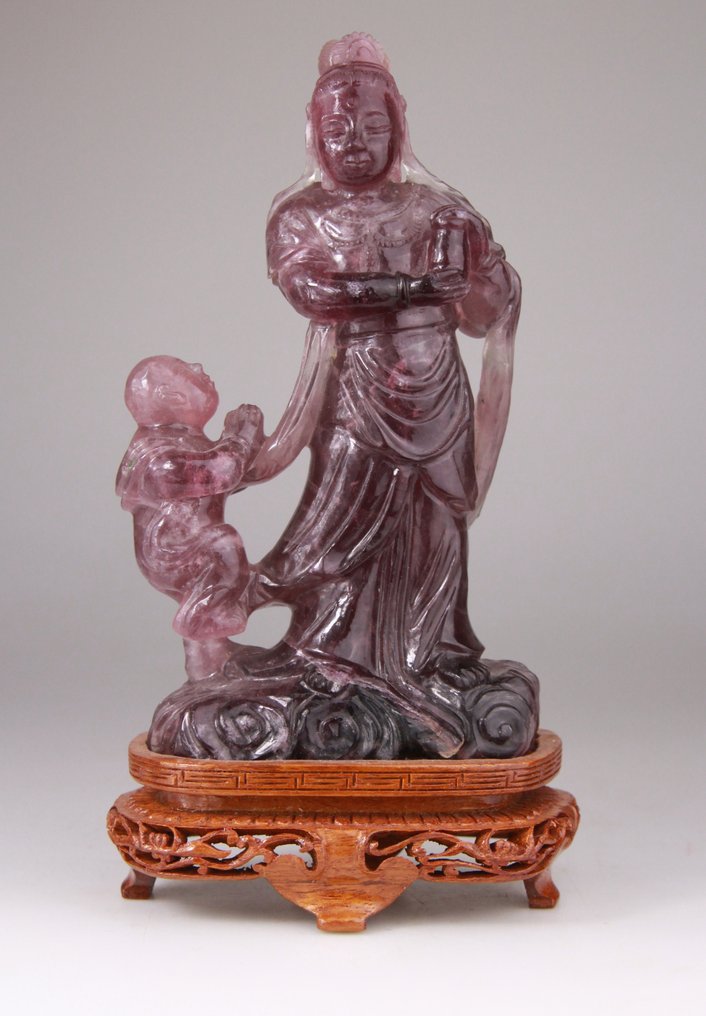 Chinese Carved Fluorine Sculpture Stone Kwanyin Lady Statue Chine - 萤石 - 中国 #1.1