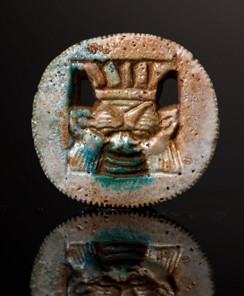 Starożytny Egipt Fajans Niezwykle rzadki amulet Boga Besa - 4.2 cm #1.1