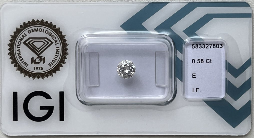 1 pcs Diamond  (Natural)  - 0.58 ct - Round - E - IF - International Gemological Institute (IGI) #1.1