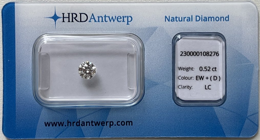 1 pcs Diamant  (Natürlich)  - 0.52 ct - Rund - D (farblos) - IF - HRD Antwerp #1.1