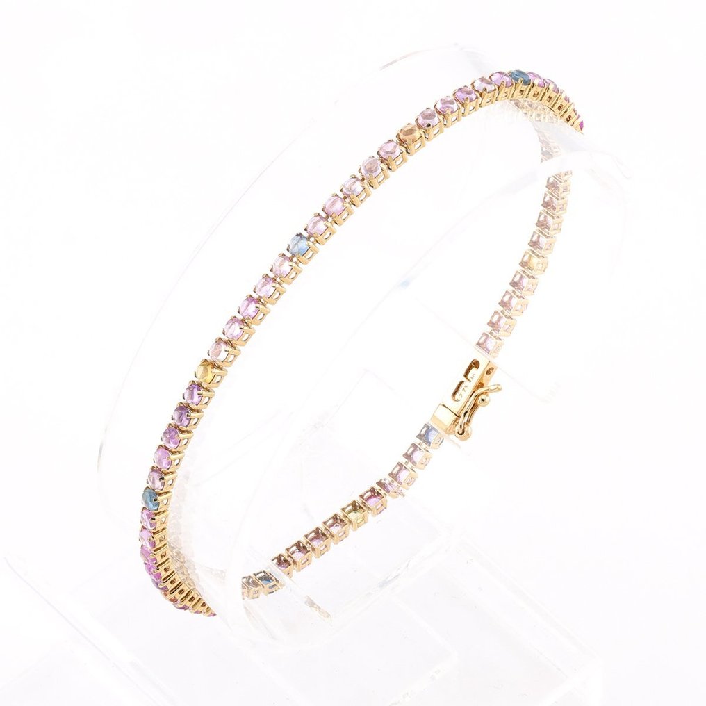 (IGI Certified) - (Fancy Sapphire) 2.73 Cts (63) Pcs - 14 kt. Yellow gold - Bracelet #1.2